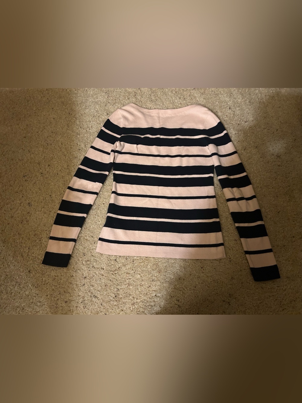 Tommy Hilfiger Light Pink and Navy Blue Striped Crewneck Sweater